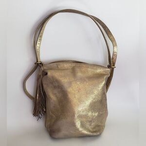 Hobo Blaze Convertible Bucket Bag Backpack in Gold Metallic Leather